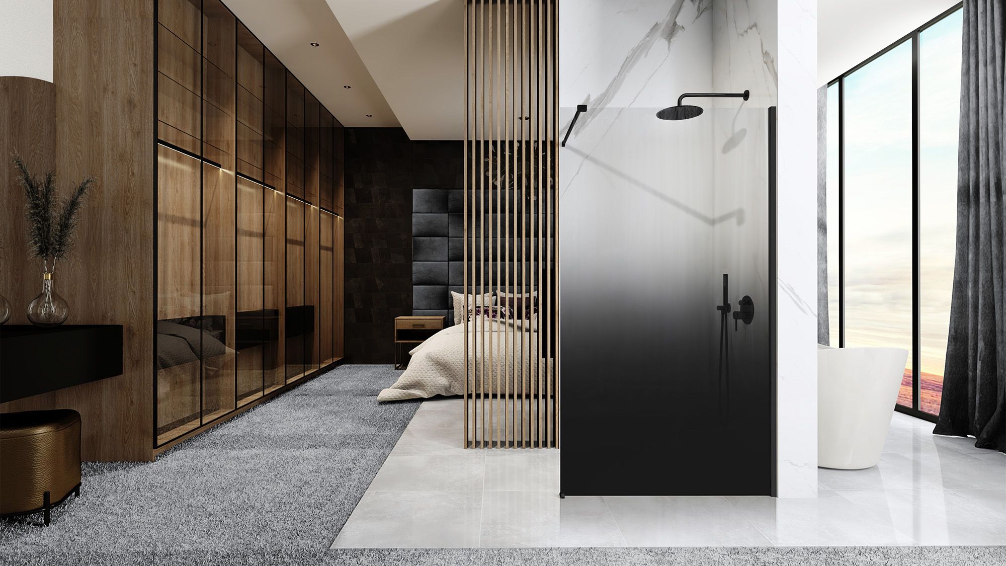 Parete Doccia Rea Aero Ombre Black/black 110