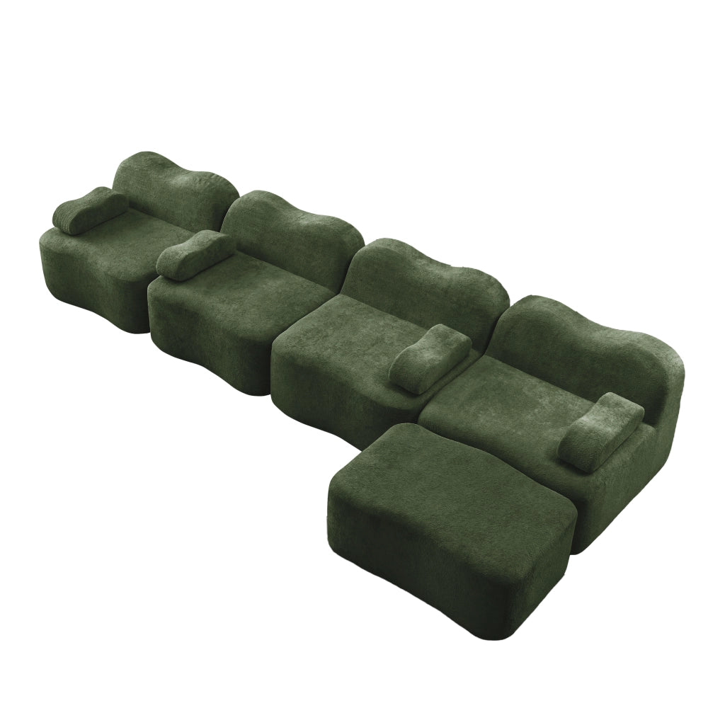 Divano modulare a 4 posti angolare a forma di L 384x167 cm con pouf; velluto; verde