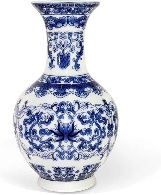 Vaso tradizionale cinese - Porcellana bianco e blu - 14 cm