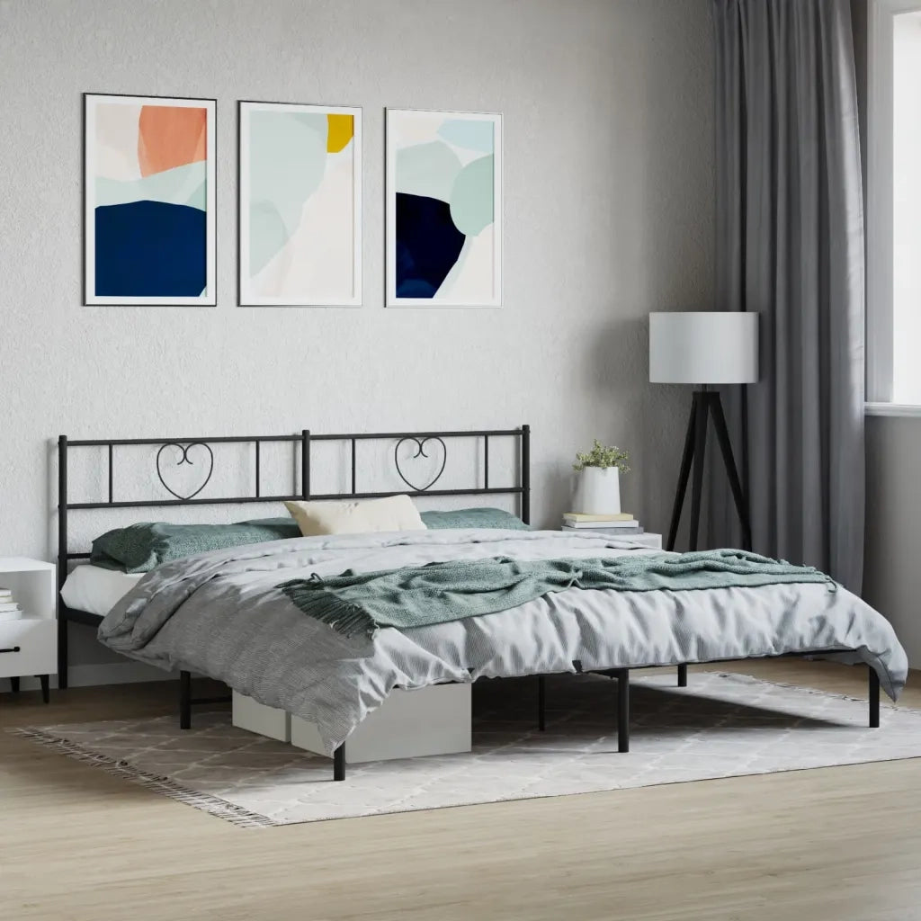Letto matrimoniale | Letto per adulti | Giroletto con Testiera in Metallo Nero 200x200 cm
