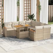 Set Divano da Giardino 9 pz con Cuscini Beige Polyrattan Acacia