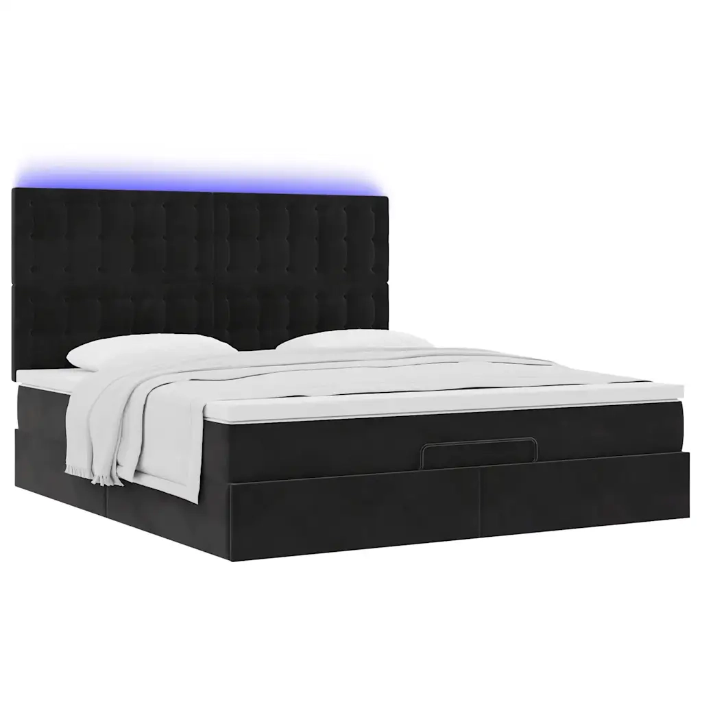 Struttura Letto Pouf con Materassi Nero 180x200 cm in Velluto 3314482
