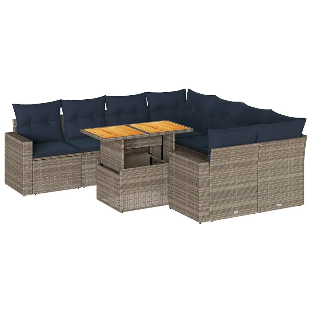 Set Divano da Giardino 9 pz con Cuscini Grigio in Polyrattan 3327022