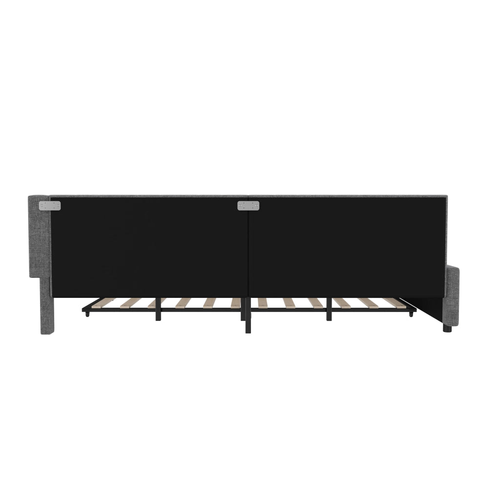 LETTO estraibile 140x200 cm in lino grigio con USB, LED e vani