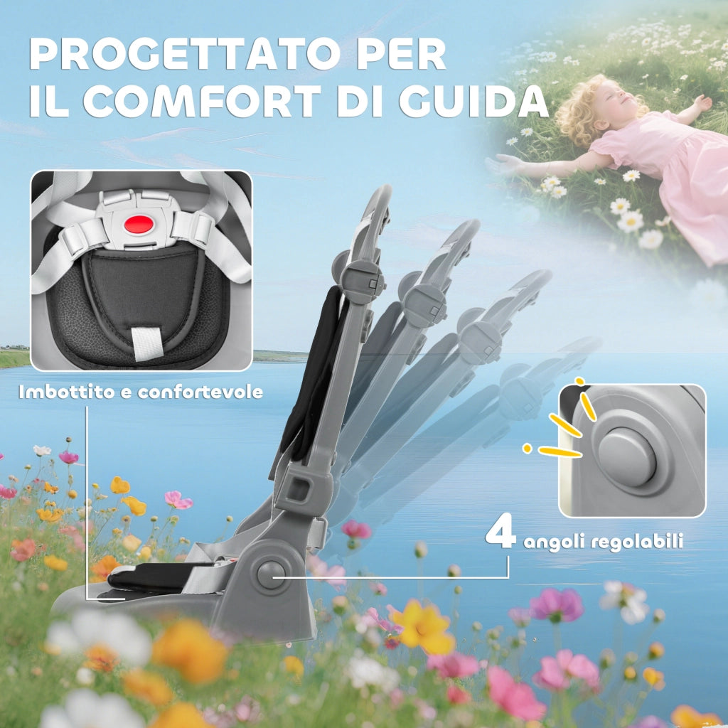 Triciclo per Bambini 6 in 1 111,5x52x98 cm Pieghevole con Sedile Girevole Nero