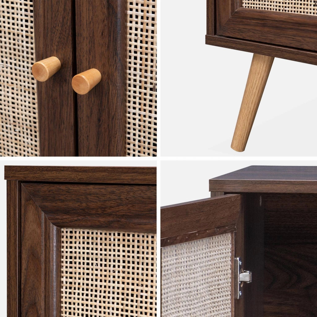Credenza 3 ante in cannage, 120 cm, marrone scuro