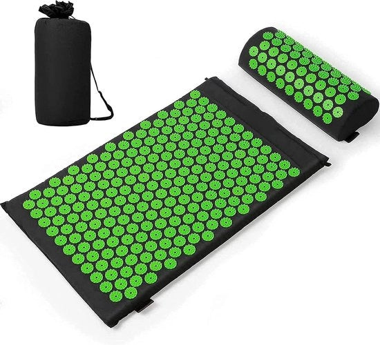 Mat Acupressione di Cotone - Nero Verde - Relaxamento e Alleviamento del Dolore