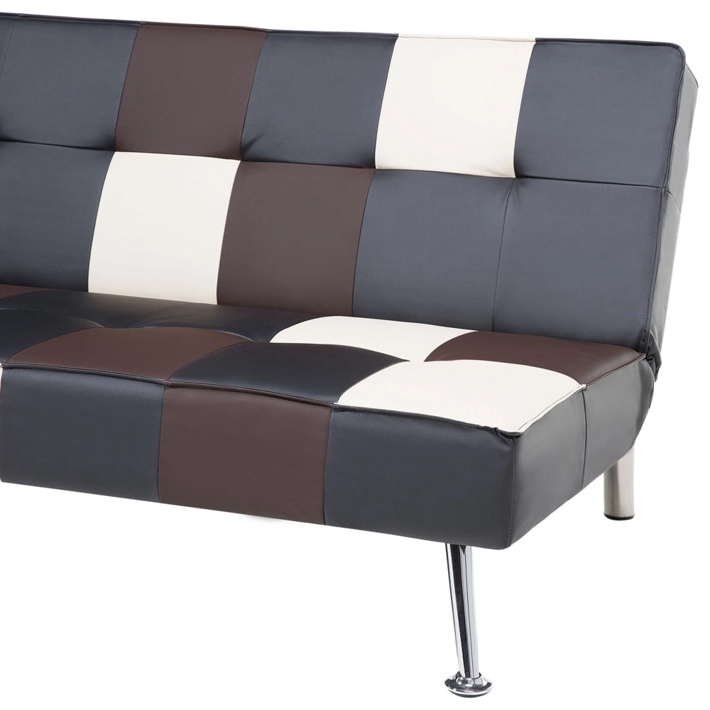 Divano letto nero e marrone a 3 posti con rivestimento patchwork in ecopelle Click Clack