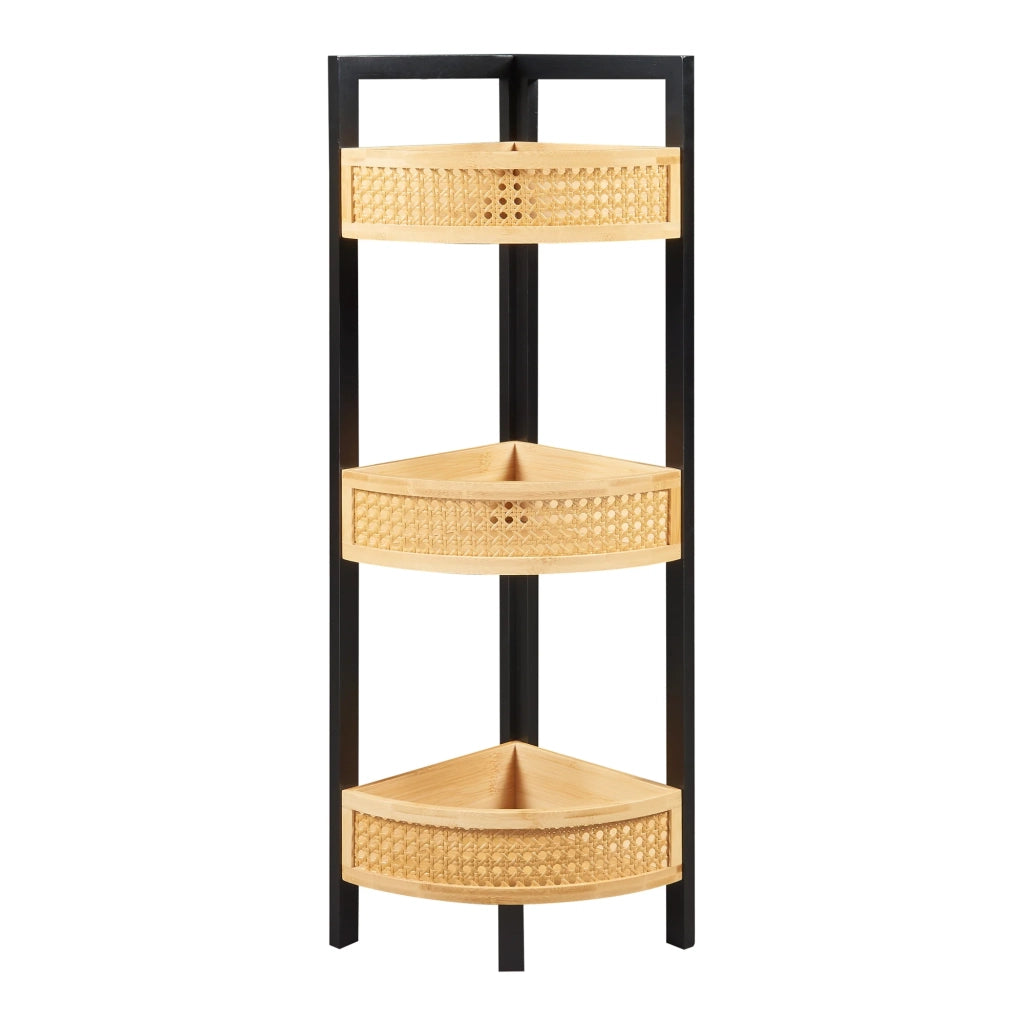 Scaffale dal design senza tempo per soggiorno/camera da letto mobile contenitore angolare 80 x 32 x 23 cm effetto rattan naturale nero 03_0011171
