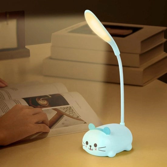 Lampada da scrivania in forma di gatto con holder per telefono e caricabile via USB - Blu, Regalo per Bambini