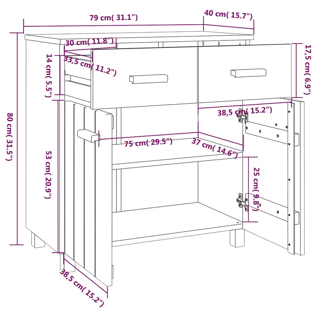 Credenza Grigio Chiaro 79x40x80 cm in Legno Massello di Pino cod mxl 6590