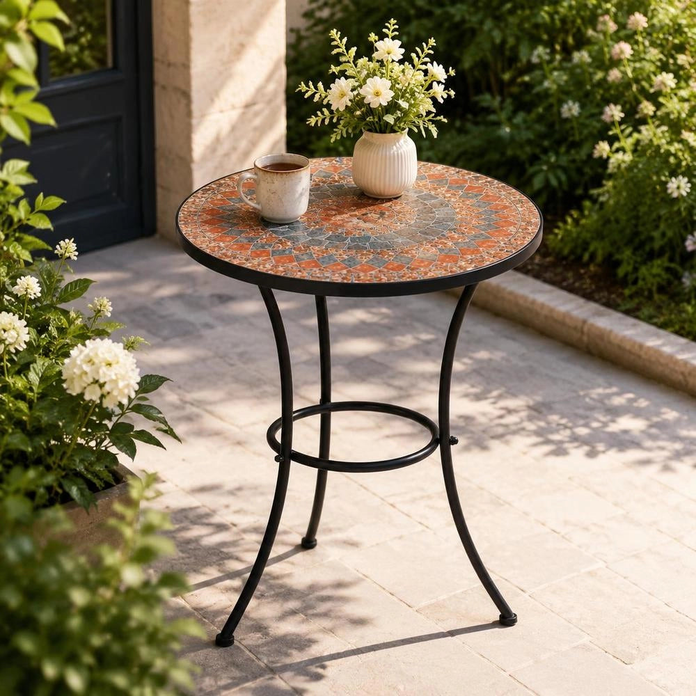 Mosaic Bistro Table, Orange/grey, 60 Cm, Ceramic