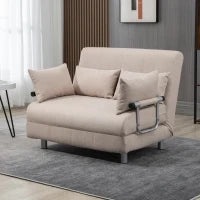 Divano Letto 2 Posti 3 in 1 Convertibile in Poltrona Reclinabile e 4 Cuscini, 102x82x81 cm, Beige