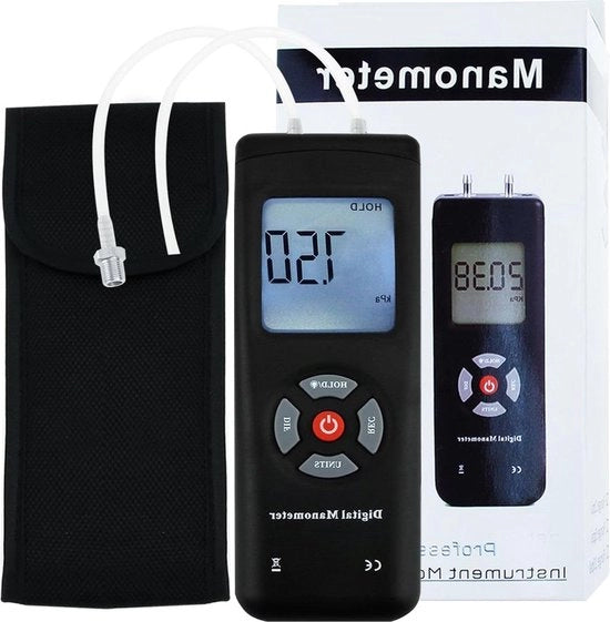 Manometro differenziale digitale per test di vuoto - 1378 kPa 2 psi - 11 unità - illuminazione di background - ideale per HVAC - 1 o 2 tubi