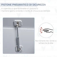 Cassapanca Portagiochi in Legno, Panca Contenitore per Cameretta Coperchio con Pistone Pneumatico, 60x40x48cm, Grigio