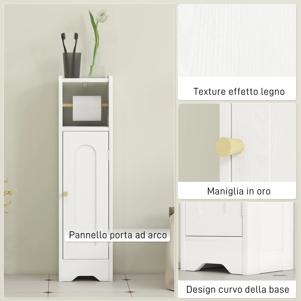 Mobile Portarotolo Bagno ¨C Xylo ¨C Legno Bianco con Armadietto e Ripiano Regolabile 21x20x79 cm