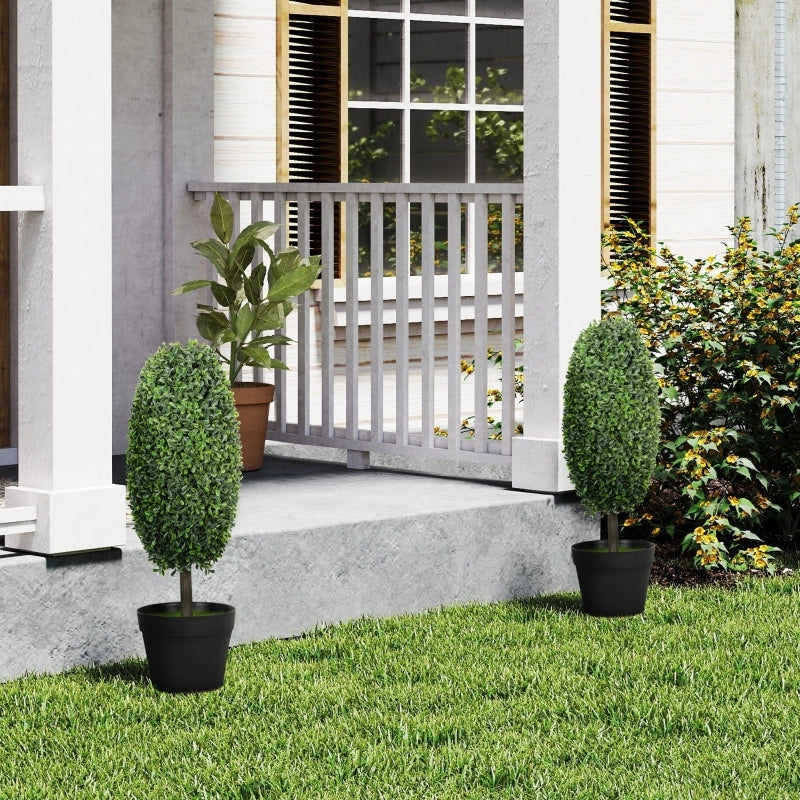Set di 2 piante artificiali, alberi artificiali resistenti ai raggi UV in vaso, plastica, cemento, verde