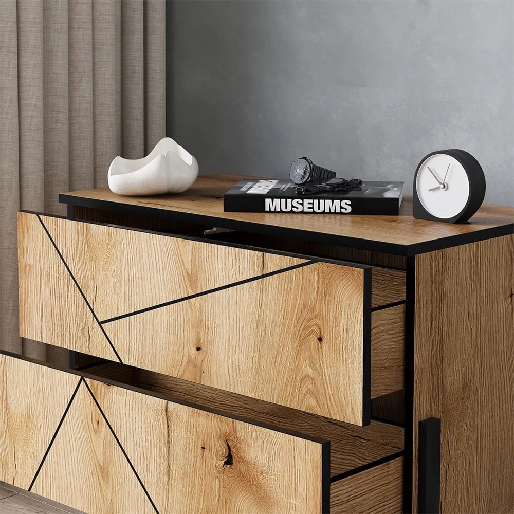 Comodino camera da letto Hatto, Rovere, 78 x 55.2 cm con 2 cassetti