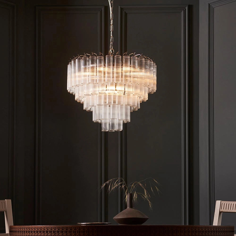 Lampadario Toulouse Endon nichel vetro rigato 12xG9
