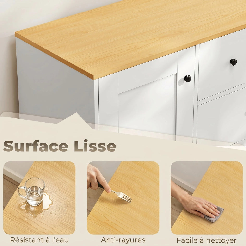 Cassettiera Rustica con 5 Cassetti e Anta ¨C Minimal ¨C Bianco 100x40x94 cm