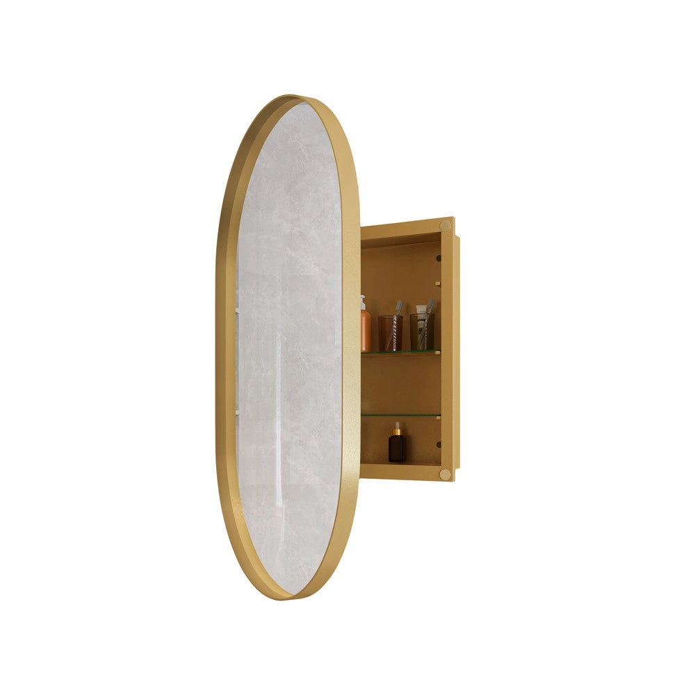 Armadietto a Specchio Ovale da Bagno con Ripiani Regolabili ¨C MINIMAL ¨C Oro