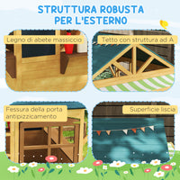 Casetta per Bambini 3-8 Anni 173x117x144 cm con 5 Finestre e 2 Lavagne in Legno di Abete Marrone e Blu