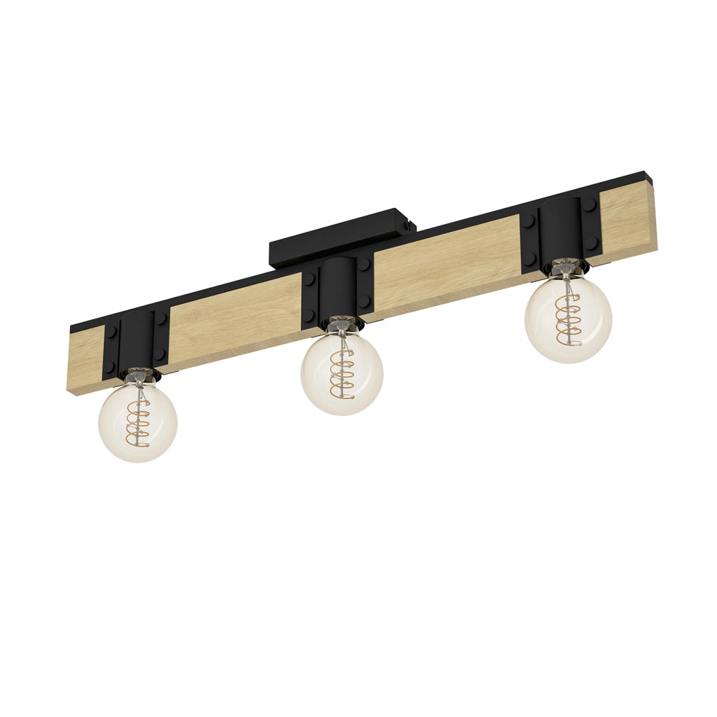 Plafoniera Vintage Bailrigg Acciaio Nero 3 Luci E27