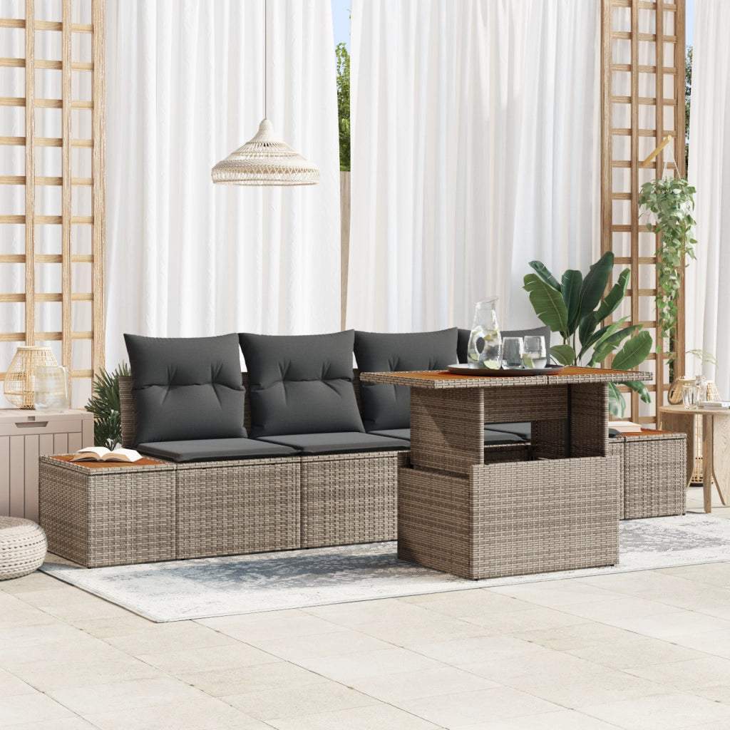 Set Divano Giardino 5 Pezzi con Cuscini Grigi Rattan Polietilena