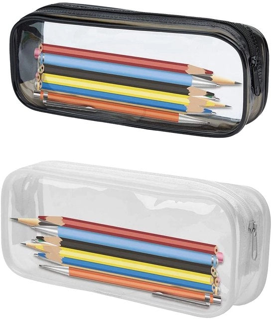 Set di custodie trasparenti 2 pezzi, custodie PVC trasparenti, custodie estetiche, accessori per la toilette, contenitori cosmetici (nero e bianco)