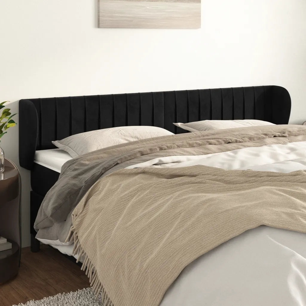 Testiera | Testata ad Orecchio Nera 163x23x78/88 cm in Velluto