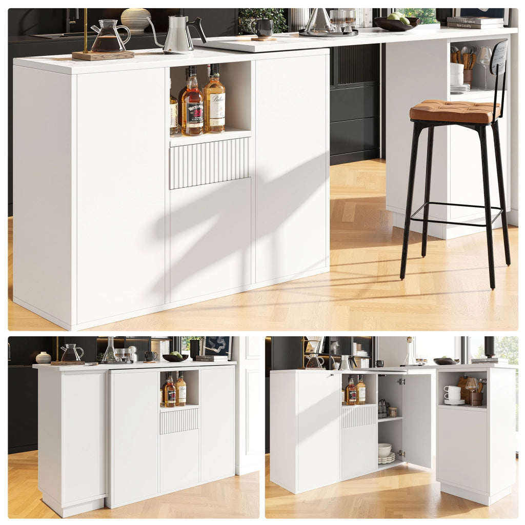 Tavolo bar rotante 360¡ã - Zephmum- Bianco, design moderno, piano in marmo, spazio aperto