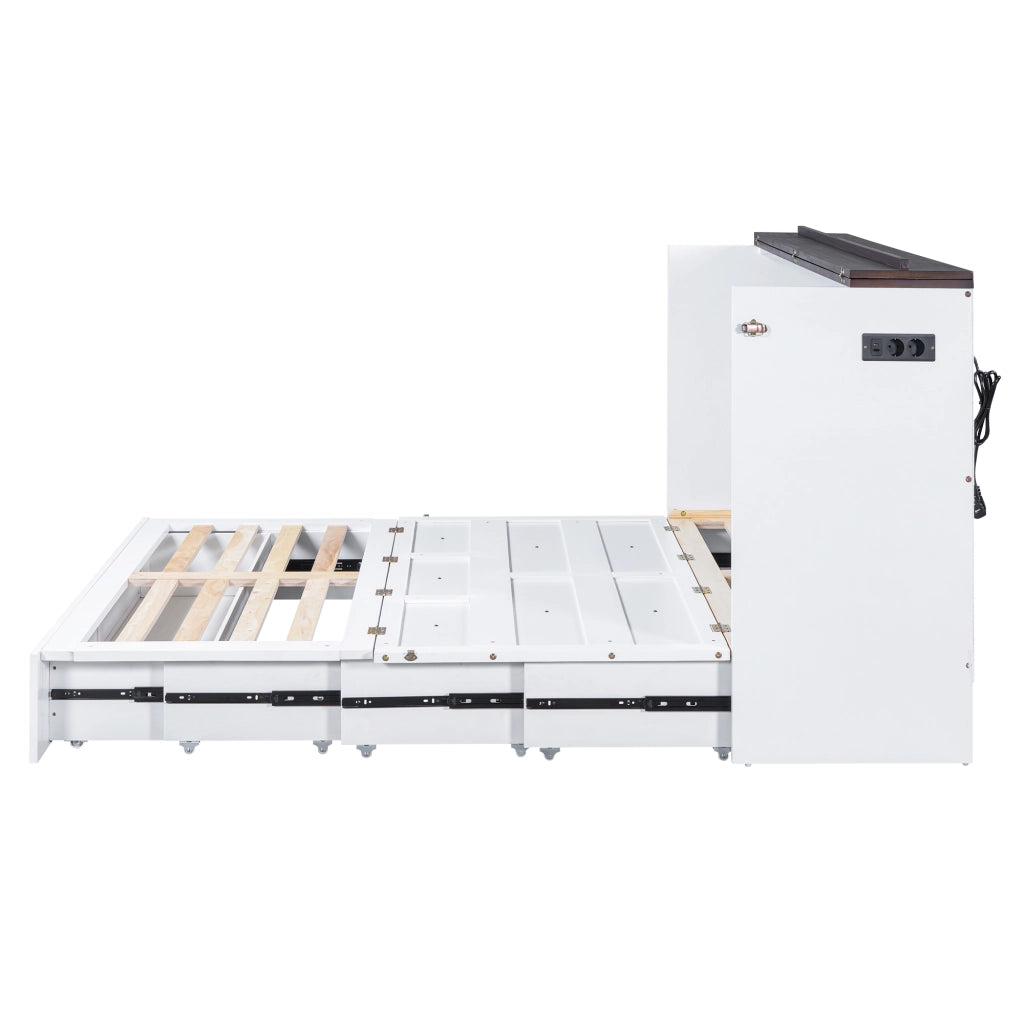 Letto a Scomparsa 140 x 200 cm; con Cassetto; USB e Presa e Mensola - in Legno - Bianco
