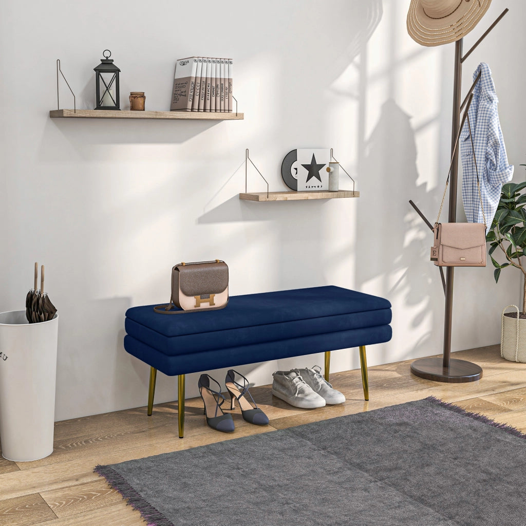 Divano a cassetti ¨C Zephmum ¨C Blu dorato 100x37.5x42 cm