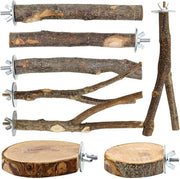 Set di supporti per uccelli - Legno di melo e legno duro - Piattaforme e chiodi - Per pappagalli, pappagalli della valle e amadini