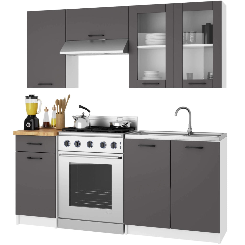 Vetrina da cucina sospesa Bianca 80 cm 2 porte Colore frontale Grigio Grafite 80x30,5x72 cm