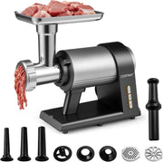 2000W Tritacarne Elettrico con Insaccatore per Salsicce, 3 Tubetti per Salsicce, 3 Dischi per Macinare, Kit Kibbe, Lama, Spingitore e Cassetto, Tritacarne in Alluminio per Cucina