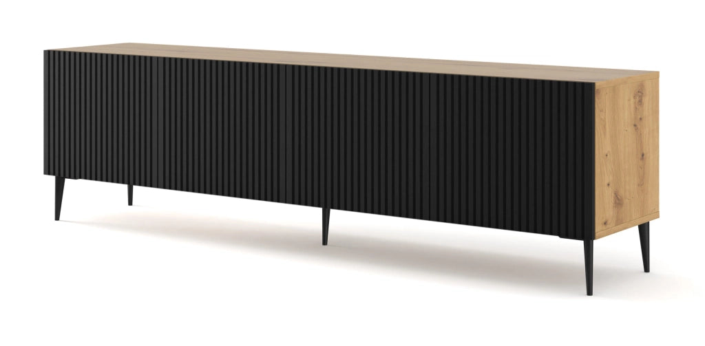 MOBILE RAVENNA B PORTA TV IN MDF RIVESTITO IN LEGNO 4D 200 GAMBE IN ROVERE ARTIGIANALE NERO OPACO NERO