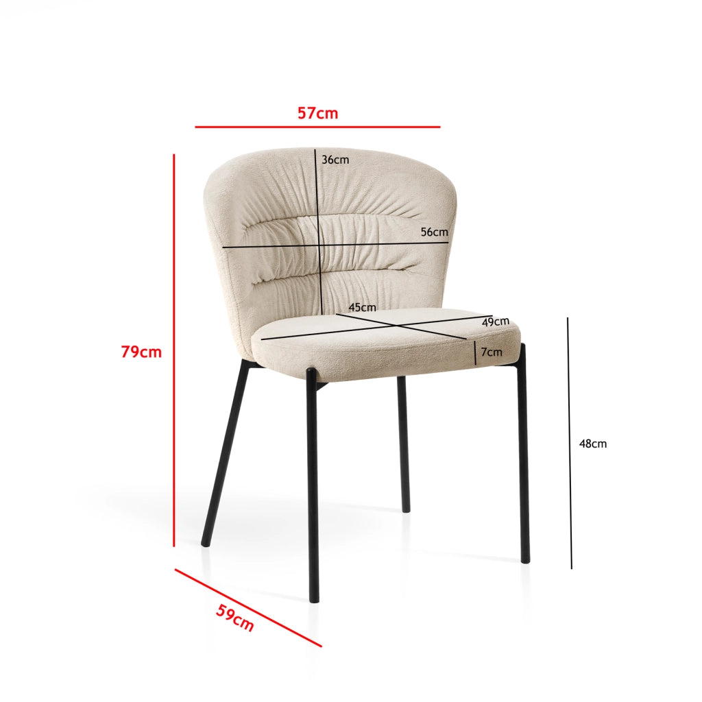Set 2 sedie da pranzo Hispanohogar ferro e tessuto chenille beige 79×57×59 cm
