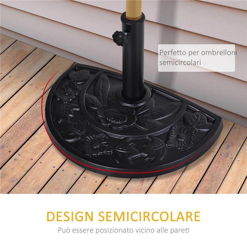 BASE PER OMBRELLONE A MEZZALUNA DA 3.8 E 4.8 MM IN RESINA CON MANOVELLA 50X31X32 CM NERO