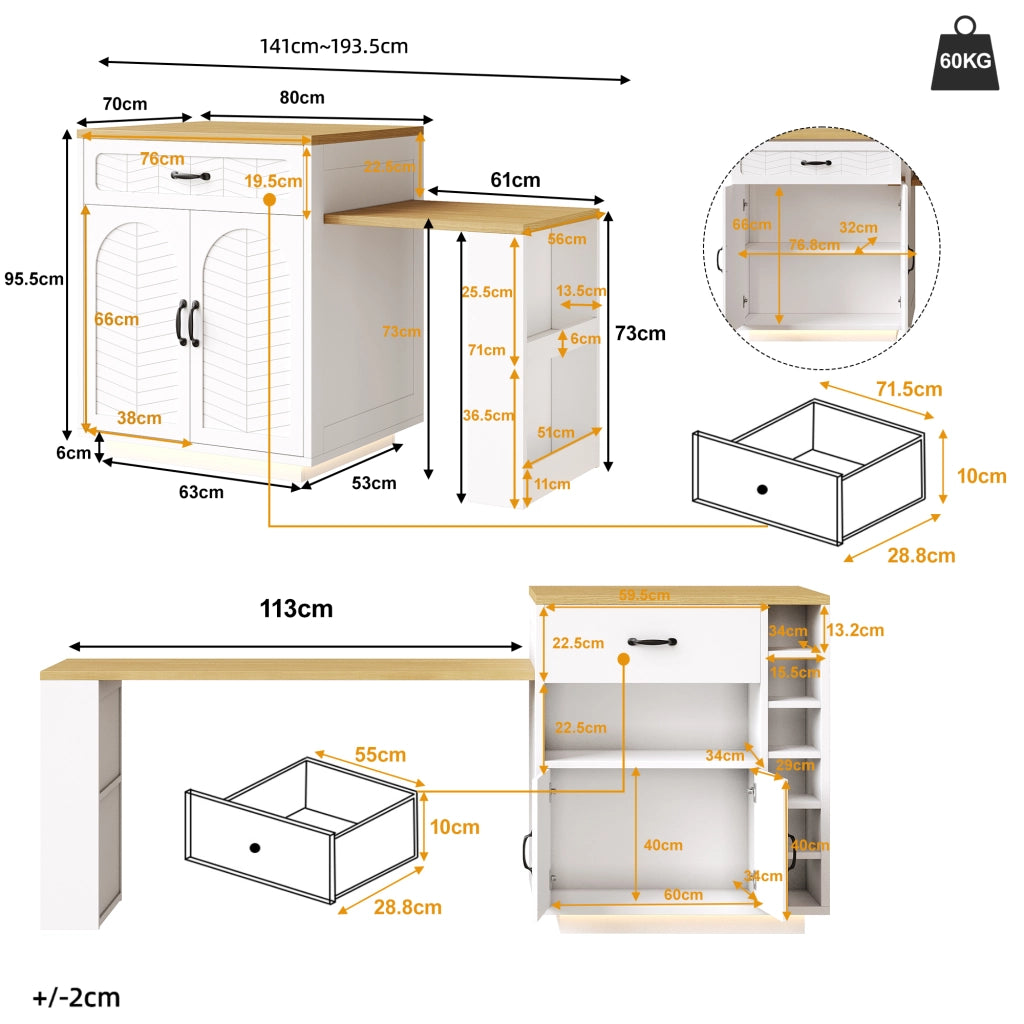 Tavolo Consolle con Cassetti e Ante ¨C MINIMAL ¨C Nero/Bianco, Allungabile, LED
