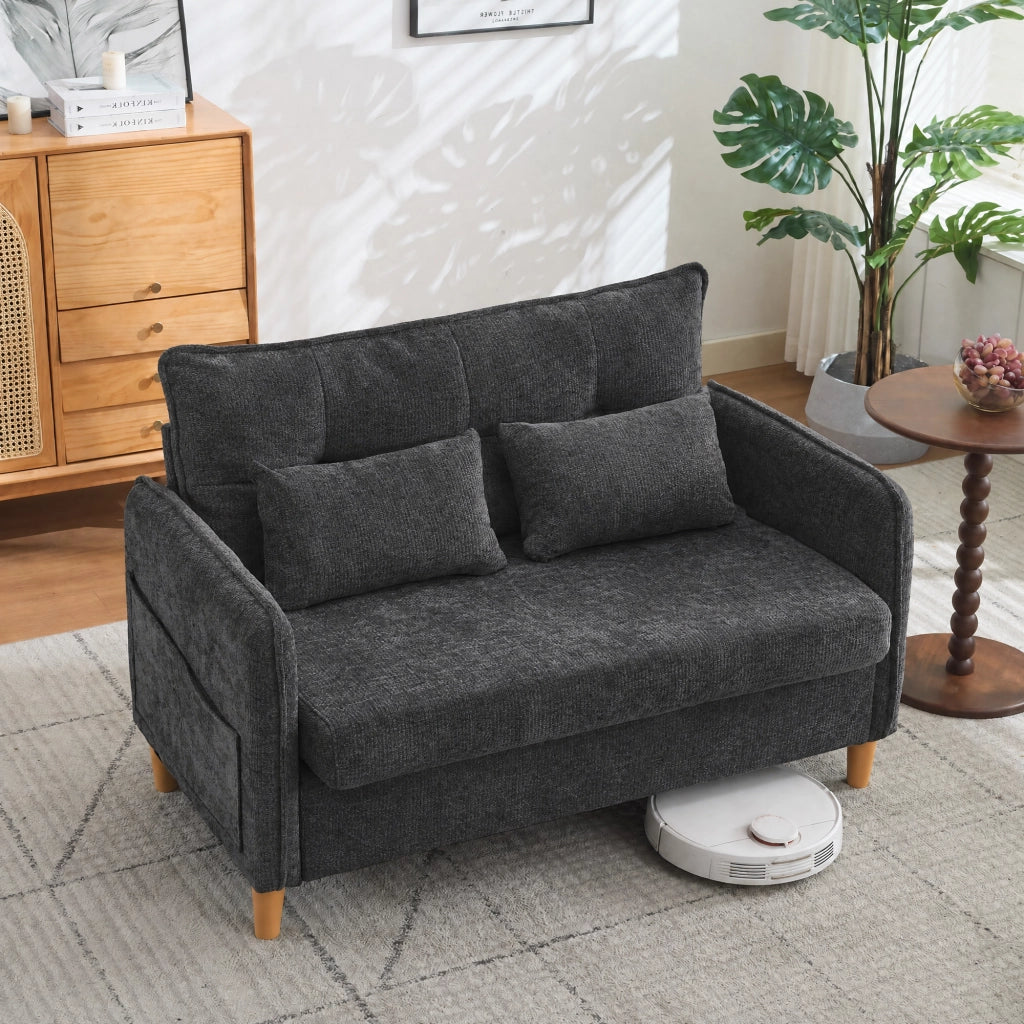 DIVANO 2 posti 127 cm Dark Gray in tessuto Chenille con cuscini