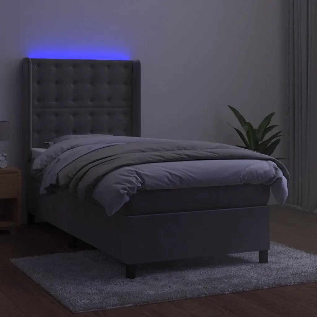 Letto a Molle Materasso e LED-Struttura Letto con Materasso Grigio Chiaro 80x200 cm Velluto 734756