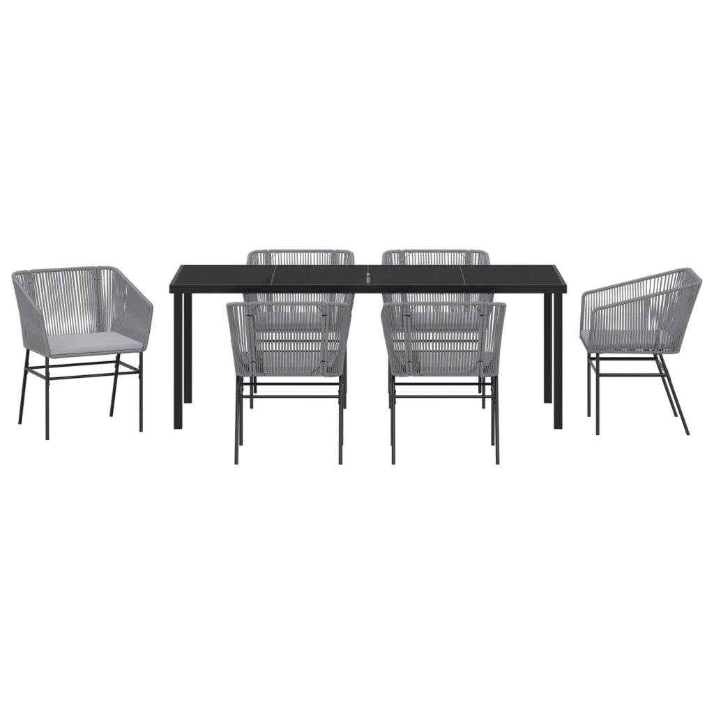 Set da pranzo da giardino 7 pezzi con cuscini grigio in polyrattan
