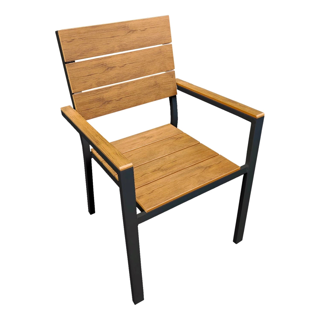 Marvin Sedia da Esterno con Braccioli Teak – Struttura in Alluminio Antiruggine e Seduta in Polywood Antracite/1 Sedia