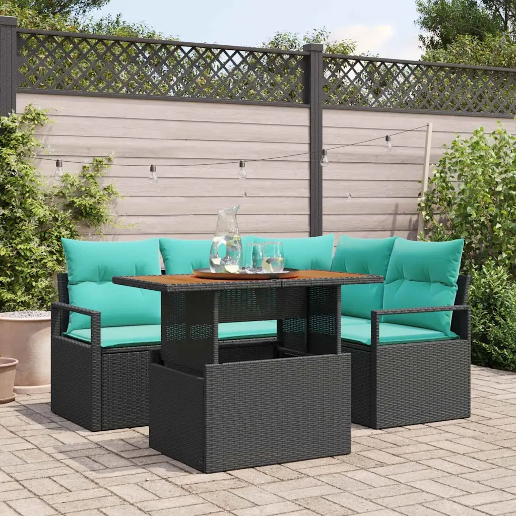 Set da Pranzo per Giardino con cuscino 5 pcs Nero e Verde acqua