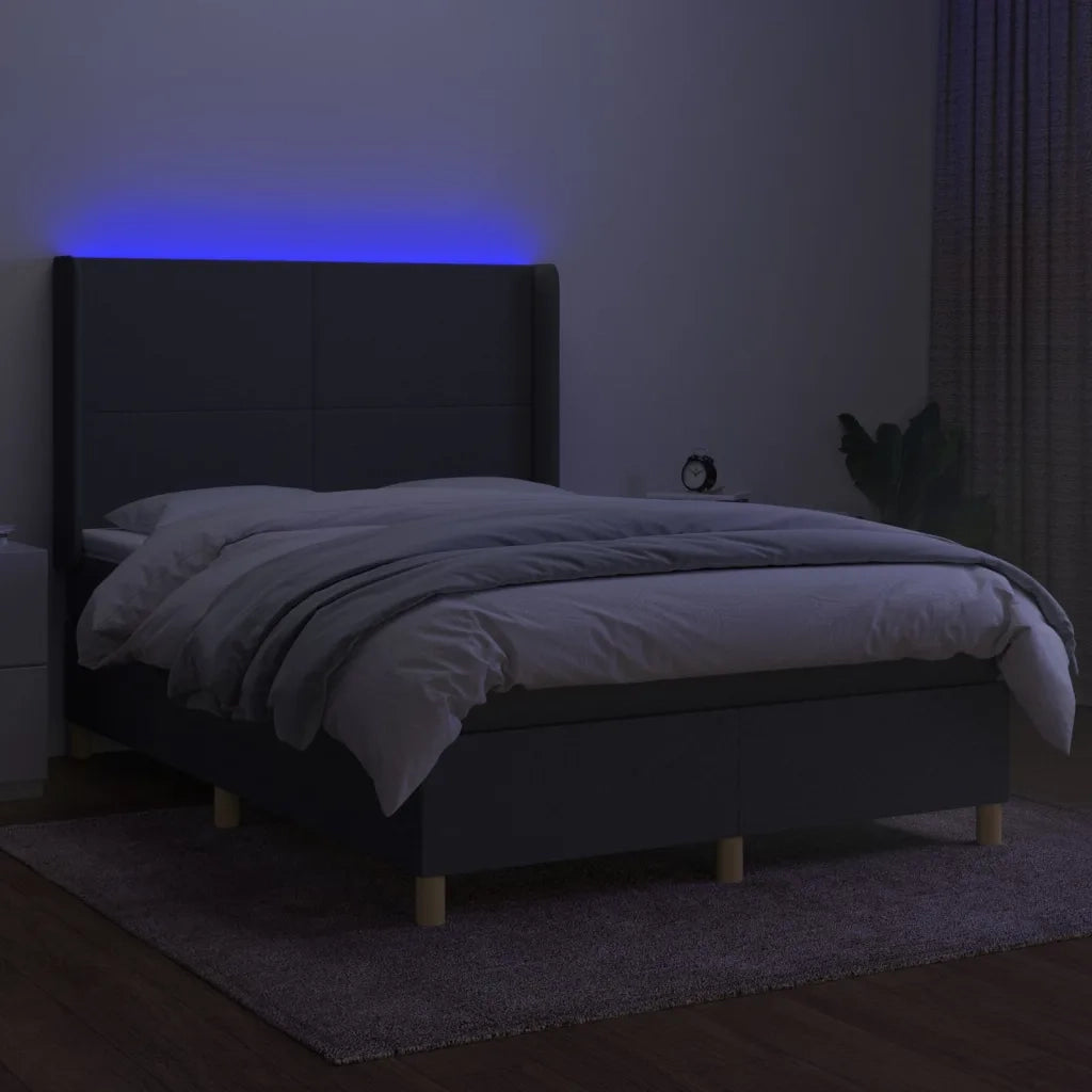 Letto a Molle Materasso e LED Grigio Scuro 140x200cm in Tessuto