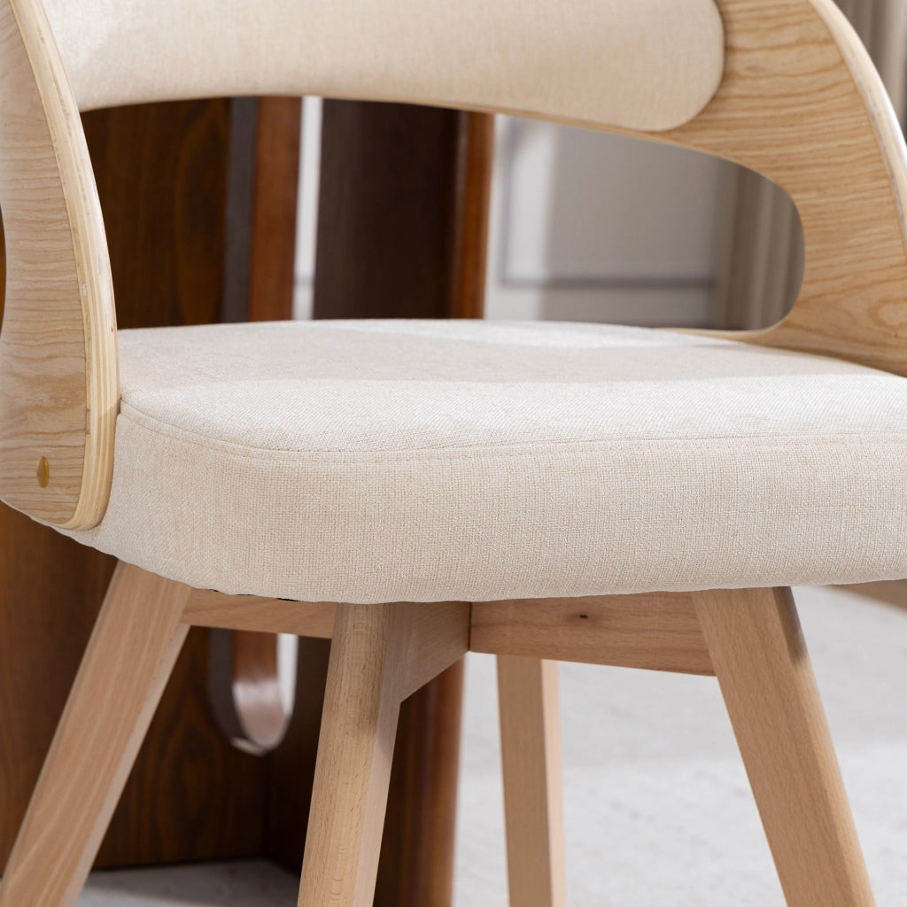 Sedia da Pranzo Girevole con Seduta Imbottita e Schienale Ergonomico in Lino Beige
