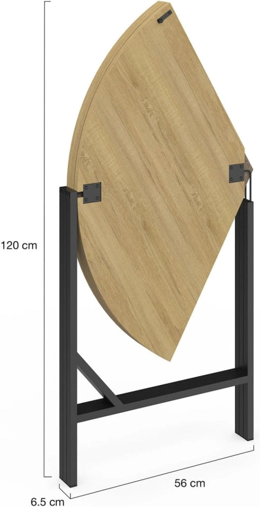 Tavolo da pranzo rotondo pieghevole YAEL per 4 persone, legno e nero, design industriale, 110 cm