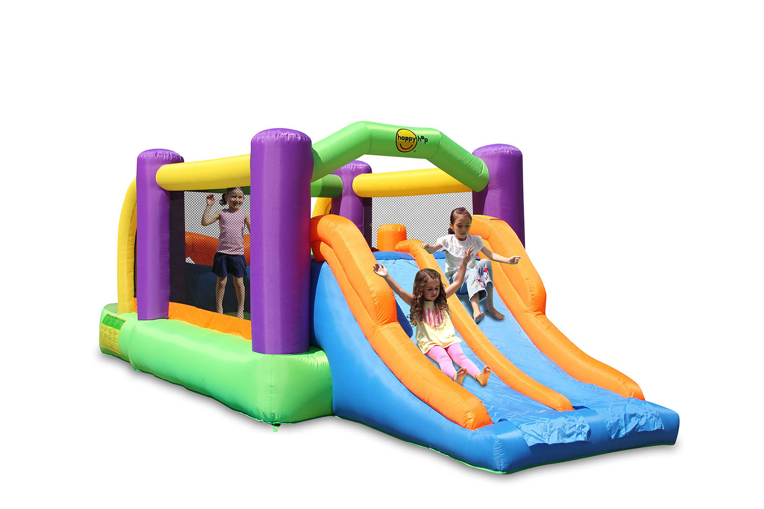 Castello Gonfiabile per Bambini Percorso a Ostacoli con Scivolo Doppio 560x255x190 cm Portata Massima 180 kg