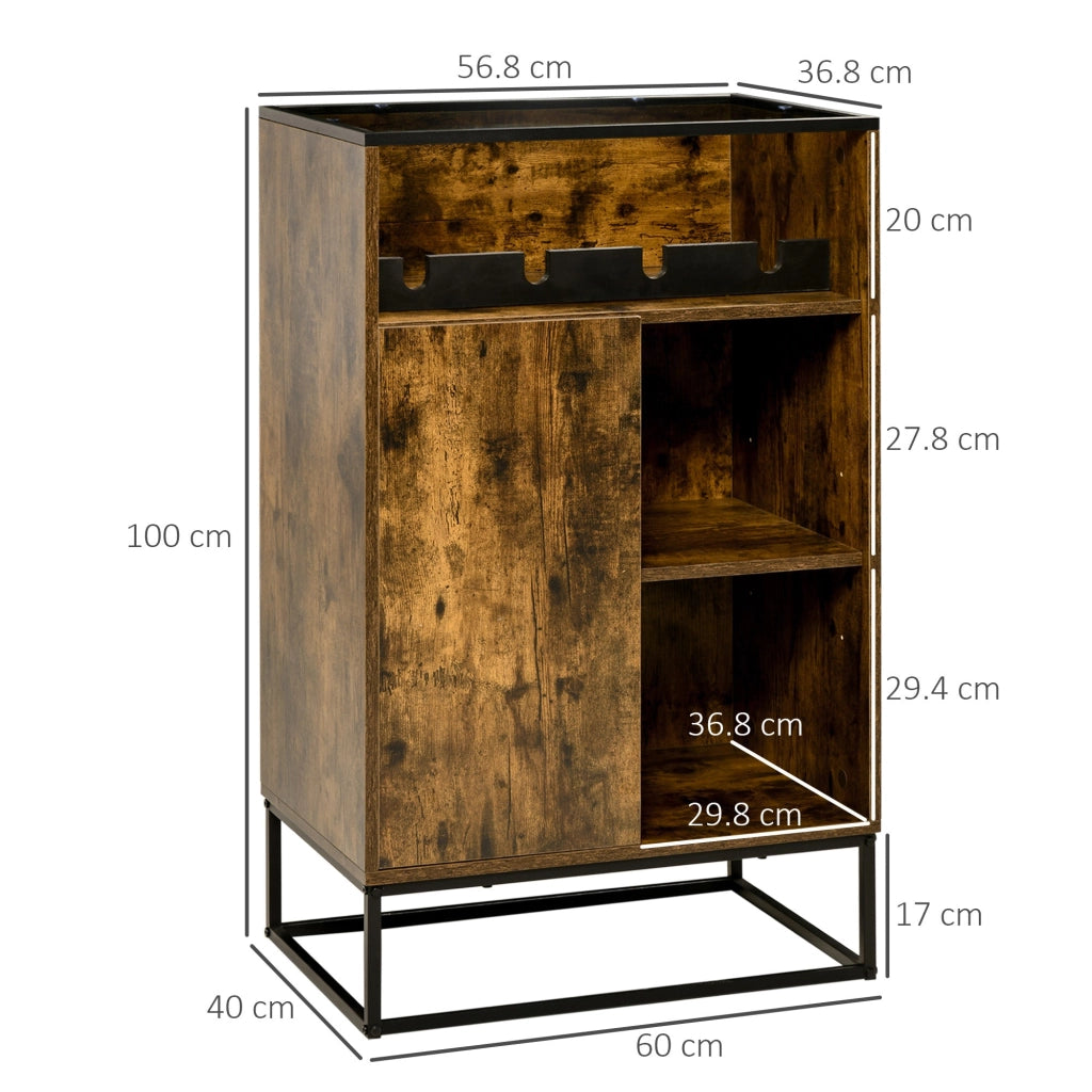 Mobile Multiuso con Portabottiglie 60x40x100 cm in Metallo Vetro e Truciolare Marrone